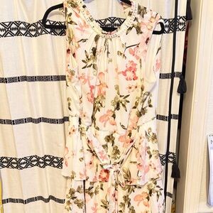 Elegant Floral Midi Dress - Cream and Pink